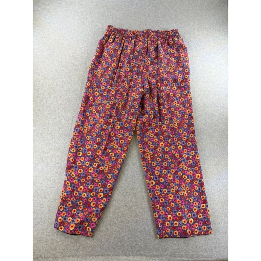 Bridgetown Collection Silk Floral Lounge Pants Women's M Purple Elastic Waist